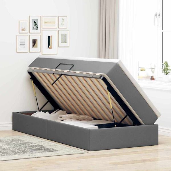 vidaXL Cama com arruma&ccedil;&atilde;o e colch&atilde;o Cinza Escuro 90 x 200 cm Poli&eacute;ster