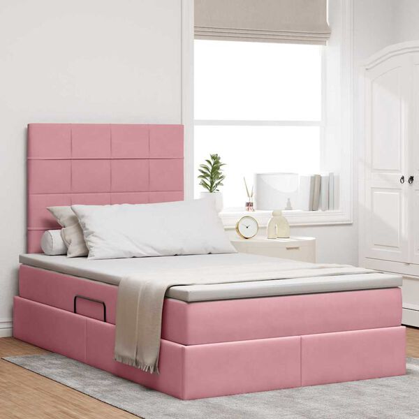vidaXL Cama com arruma&ccedil;&atilde;o e colch&atilde;o Rosa 120 x 190 cm Veludo