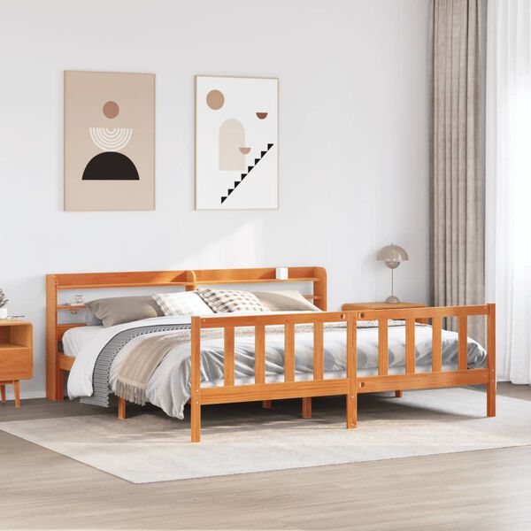 vidaXL Estrutura cama c/ cabeceira 180x200cm pinho maciço castanho-mel