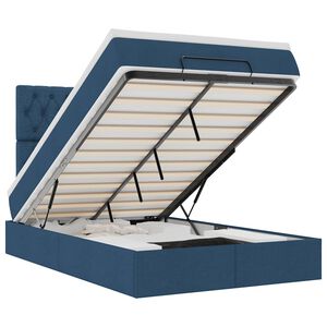 vidaXL Estrutura de cama otomana com colch&atilde;o 120x190 cm tecido azul