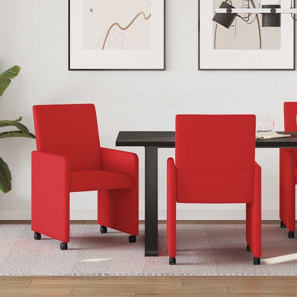 vidaXL Cadeiras de Jantar com Rodas 2 pcs Vermelho 57 x 66 x 94 cm