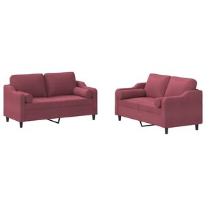 vidaXL 2 pcs conjunto de sof&aacute;s com almofadas tecido vermelho-tinto