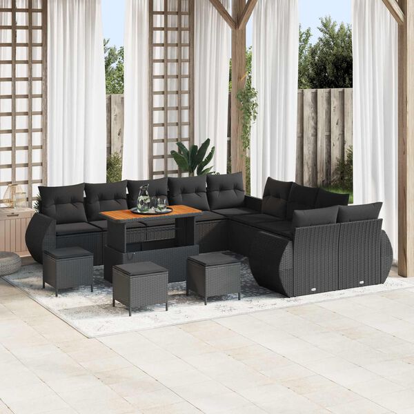 vidaXL Conjunto de Sof&aacute; de Jardim 14 pcs Preto vime PE
