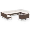 vidaXL 12 pcs conjunto lounge jardim c/ almofad&otilde;es vime PE castanho