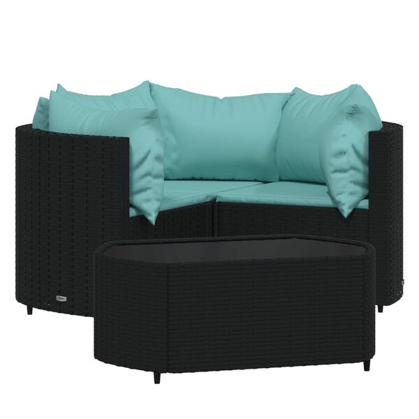 vidaXL 4 pcs conjunto lounge de jardim c/ almofad&otilde;es vime PE preto
