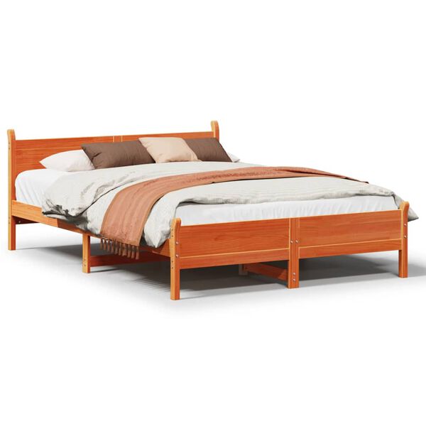 vidaXL Cama sem colchão 135x190 cm madeira pinho maciça castanho-mel
