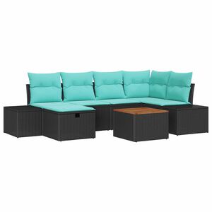 vidaXL Conjunto de Sof&aacute; de Jardim 7 unid. Preto Rattan Sint&eacute;tico