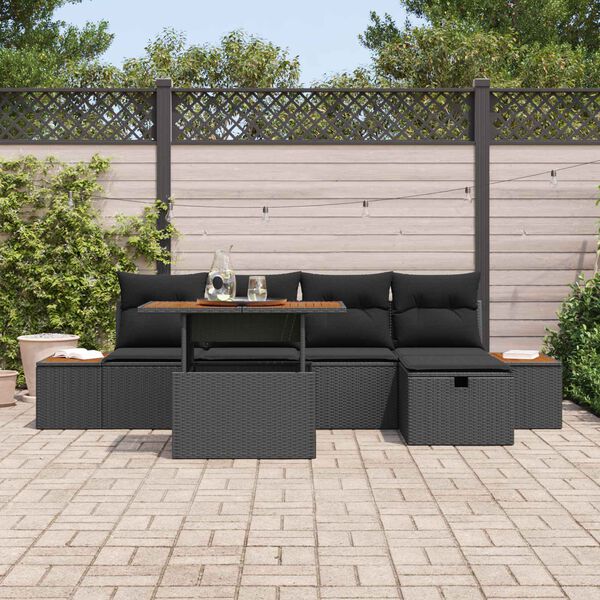 vidaXL Conjunto de Sof&aacute; de Jardim 6 pcs Preto vime PE