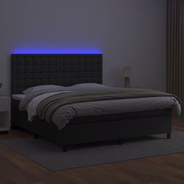 vidaXL Cama box spring c/ colch&atilde;o/LED 180x200cm couro artificial preto