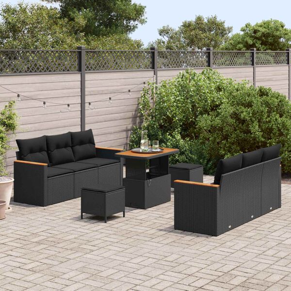 vidaXL Conjunto de Sof&aacute; de Jardim 9 pcs Preto vime PE