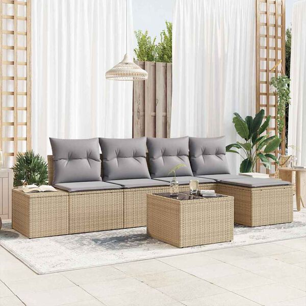vidaXL Conjunto de Sofá de Jardim 5 pcs Bege e Cinza Claro vime PE