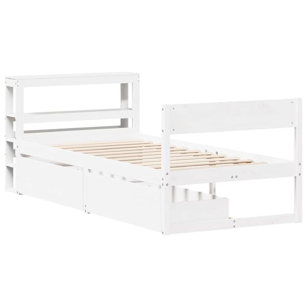 vidaXL Cama sem colch&atilde;o 75x190 cm madeira de pinho maci&ccedil;a branco