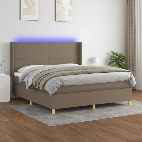 vidaXL Cama box spring colch&atilde;o/LED 180x200cm tecido cinza-acastanhado