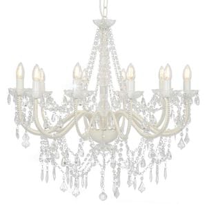 vidaXL Lustre com contas l&acirc;mpadas 12 x E14 branco