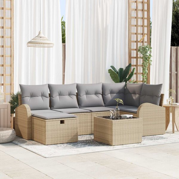 vidaXL Conjunto de Sofá de Jardim 7 pcs Bege Rattan Sintético