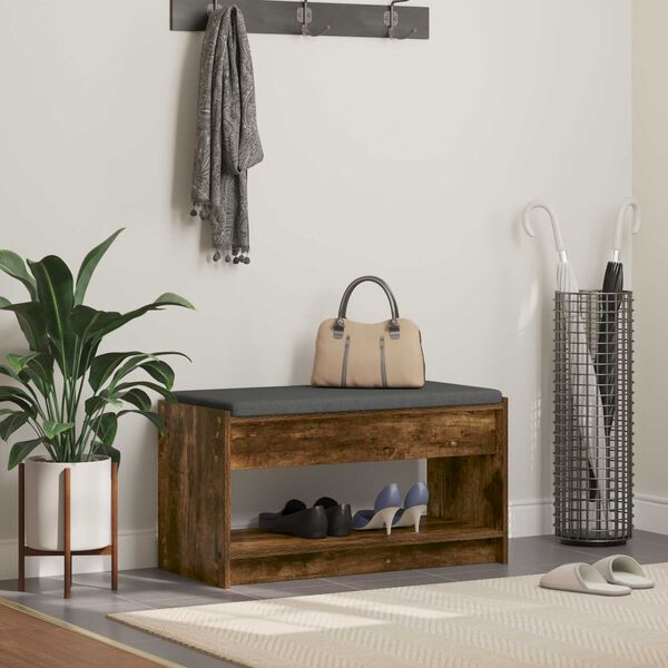 vidaXL Banco de Hall com almofada Carvalho Fumado 83 x 38 x 45 cm