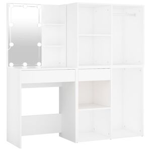 vidaXL Toucador com 2 arm&aacute;rios e luzes LED derivados de madeira branco