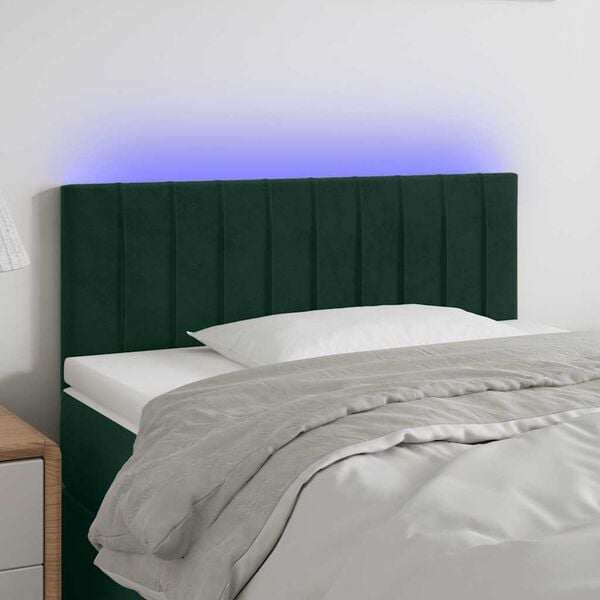 vidaXL Cabeceira de cama c/ luzes LED veludo 80x5x78/88cm verde-escuro