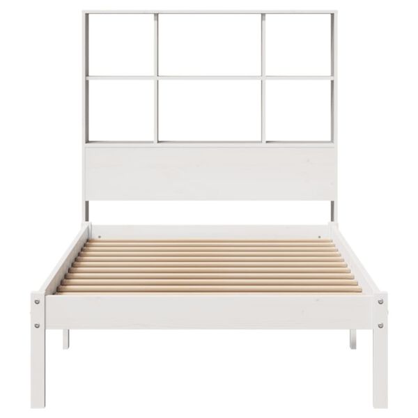 vidaXL Cama com estante sem colch&atilde;o 90x190 cm pinho maci&ccedil;o branco