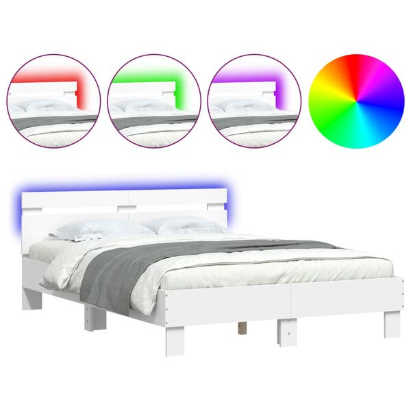 vidaXL Estrutura de cama com cabeceira e luzes LED 135x190 cm branco