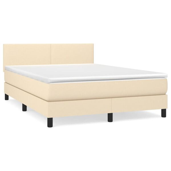 vidaXL Cama com molas/colch&atilde;o 140x190 cm tecido cor creme