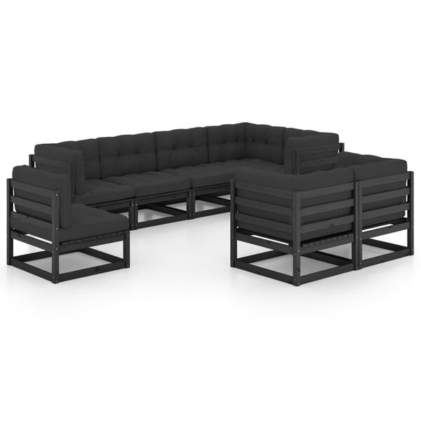 vidaXL 8 pcs conjunto lounge de jardim c/ almofad&otilde;es pinho maci&ccedil;o