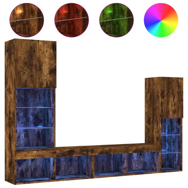 vidaXL 4pcs m&oacute;veis parede p/ TV c/ LEDs deriv. madeira carvalho fumado
