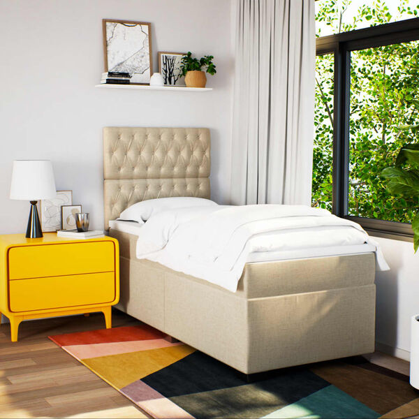 vidaXL Cama com molas/colch&atilde;o 90x190 cm tecido cor creme