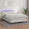vidaXL Cama box spring c/colch&atilde;o/LED 140x190cm couro artificial branco