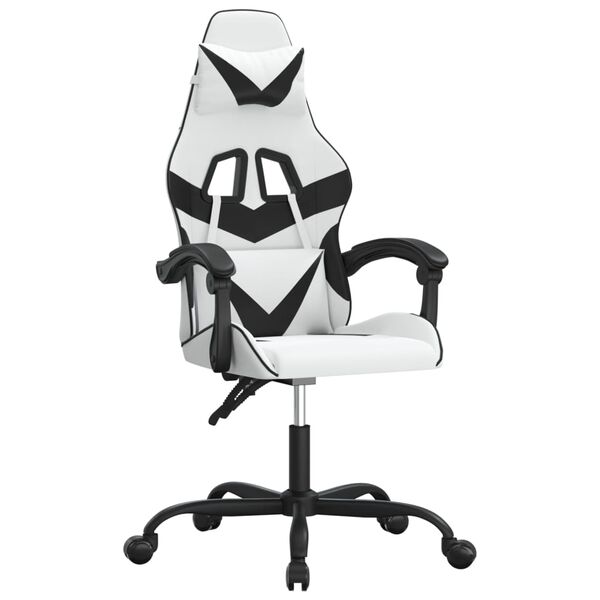 vidaXL Cadeira gaming girat&oacute;ria couro artificial branco e preto