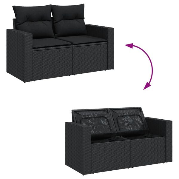 vidaXL 11 pcs conjunto sof&aacute;s de jardim c/ almofad&otilde;es vime PE preto