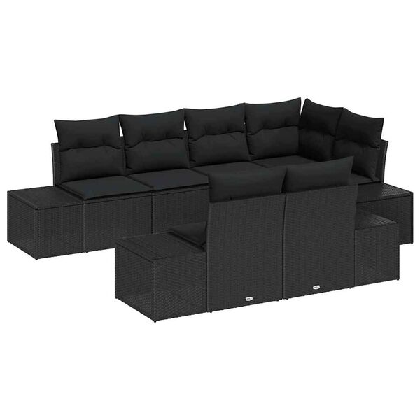 vidaXL Conjunto de Sofá de Jardim 7 pcs Preto vime PE