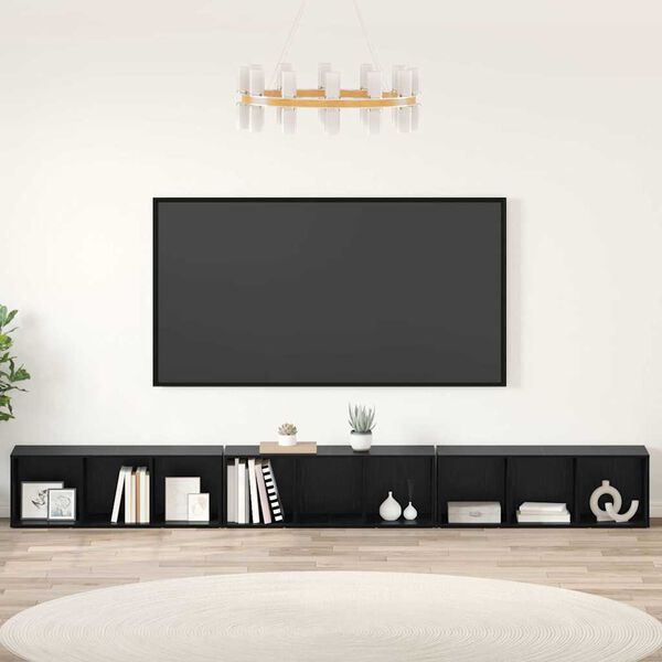 vidaXL Conjunto de m&oacute;vel de TV 3 pcs Carvalho Preto 37 x 35 x 107 cm