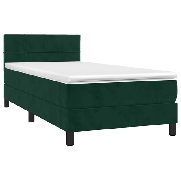 vidaXL Cama com molas/colch&atilde;o 100x200 cm veludo verde-escuro
