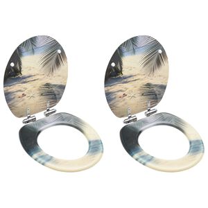 vidaXL Assentos sanita com tampas fecho suave 2 pcs MDF design praia