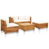 vidaXL 5 pcs conjunto lounge jardim c/ almofad&otilde;es ac&aacute;cia branco nata