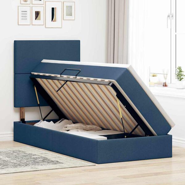 vidaXL Cama com arruma&ccedil;&atilde;o e colch&atilde;o Azul 90 x 190 cm Poli&eacute;ster