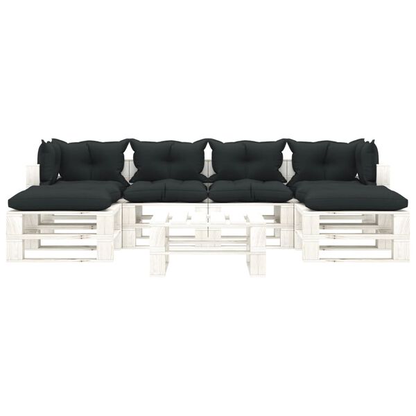 vidaXL 7pcs conj. lounge jardim paletes + almofad&otilde;es madeira antracite