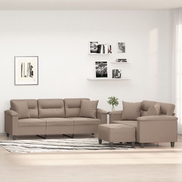 vidaXL 3 pcs conjunto sof&aacute;s c/ almofadas microfibra cinza-acastanhado