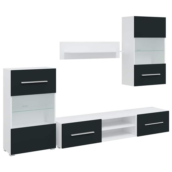 vidaXL M&oacute;veis TV 5pcs com ilumina&ccedil;&atilde;o LED madeira projetada &iacute;ndigo mate