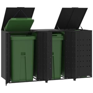 vidaXL Abrigo para 3 caixotes do lixo 207x79x117 cm a&ccedil;o preto