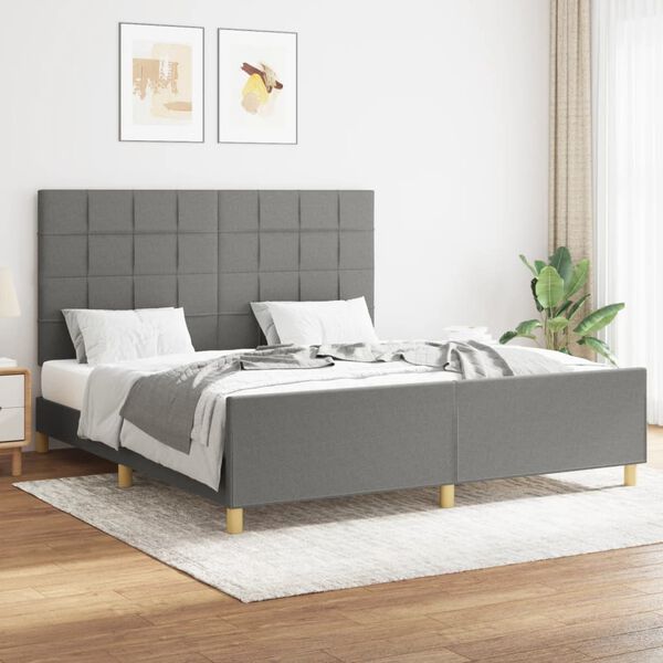 vidaXL Estrutura de cama sem colch&atilde;o 160x200 cm tecido cinzento-escuro