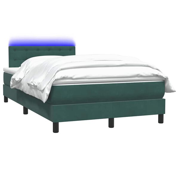 vidaXL Cama box spring c/ colch&atilde;o e LED 120x210 cm veludo verde-escuro