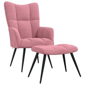 vidaXL Cadeira de descanso com banco veludo rosa