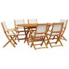 vidaXL 7 pcs conjunto jantar jardim tecido/madeira maci&ccedil;a branco nata