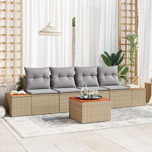 vidaXL Conjunto de Sof&aacute; de Jardim 5 pcs Bege Rattan Sint&eacute;tico
