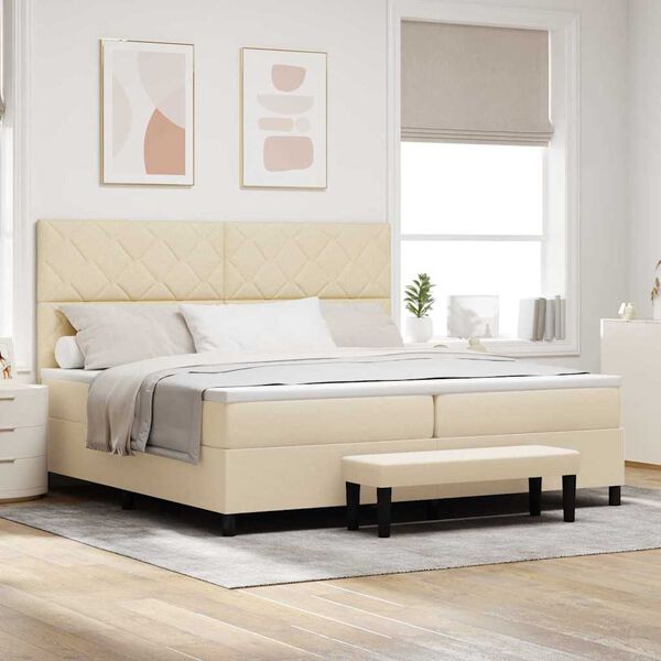 vidaXL Cama Box com colch&atilde;o com cabeceira Creme 200 x 200 cm tecido