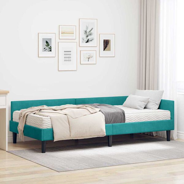 vidaXL Estrutura de Cama de Canto com Colch&atilde;o 2 pcs Turquesa Veludo