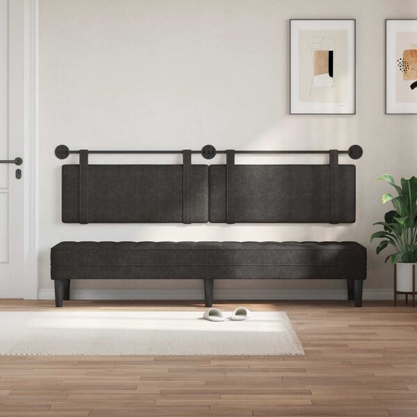 vidaXL Cabeceira Suspensa Liso Preto 210 x 55 x 5 cm PU Antigo