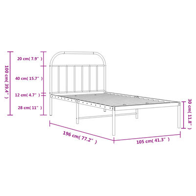 vidaXL Estrutura de cama com cabeceira 100x190 cm metal branco